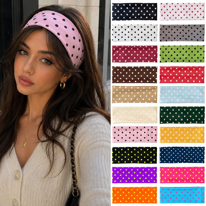 Travel Yoga Accessories - 2-teiliges Polka-Dot-Elastik-Stirnband aus weichem Stoff, schweißabsorbierendes
